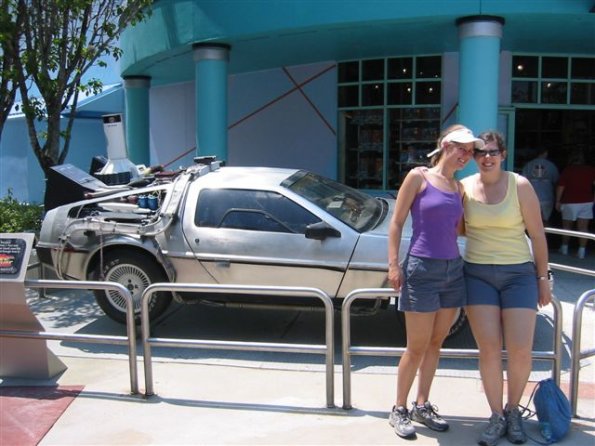 Jo and Jess in front of the delorian